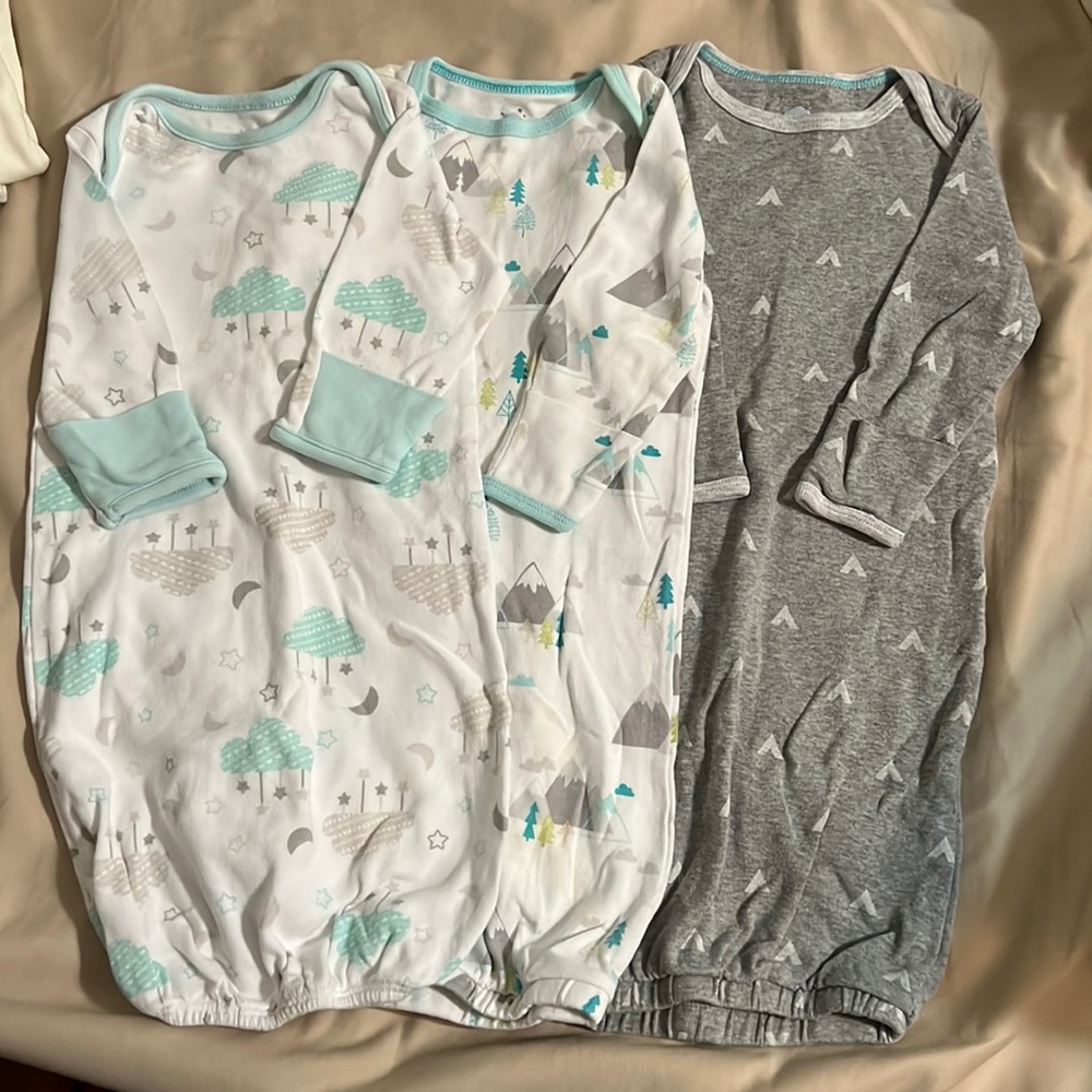 Infant gowns with built in mits for baby
